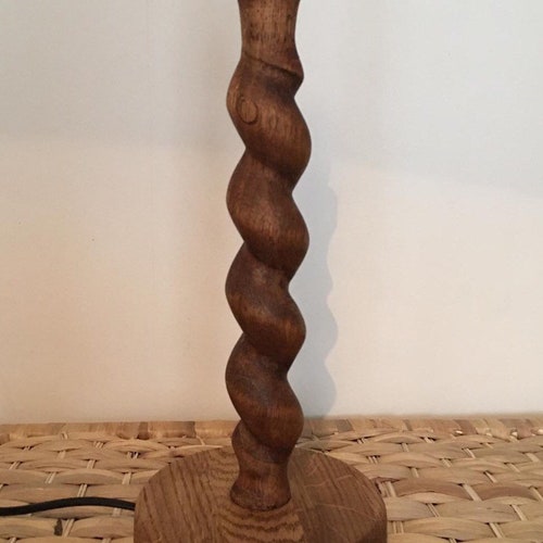 Solid oak barley-twist table lamp
