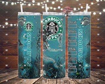 Mermaid Starbucks 20 oz Insulated Tumbler Hot Cold Drinks| Starbucks style tumbler| Coffee Tumbler| glitter tumbler| Skeleton Mermaid