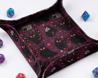 Folding mothman dice tray for dnd and tabletop rpg, cryptid gift for dungeon master