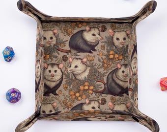 Possum dice tray, woodland animal rolling tray, handmade cottagecore rpg accessory