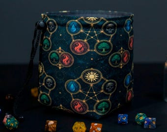 Mtg dice bag with pockets, celestial mana symbols pouch for commander and rpg player