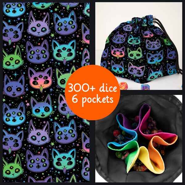 Creepy cats dice bag Dnd dice bag pockets