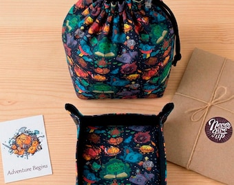 Dnd dice bag tray, dnd gift for husband or wife, handmade dnd dice pouch
