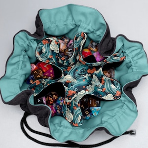 Great wave Dnd dice bag pockets Japanese dice bag