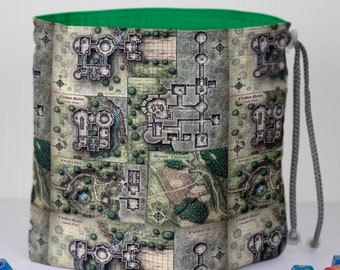 Dungeon map dice bag, fantasy adventure pouch, handmade dnd bag