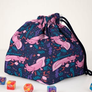 Axolotl dice bag Dnd custom dice bag Large dice bag pockets