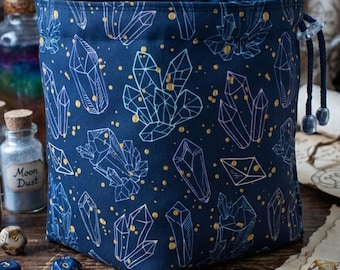 Dice bag with pockets, gift for boyfriend who plays dnd, crystal drawstring pouch