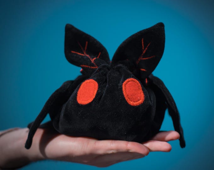 Mothman dice bag for DnD, Handmade velvet dice pouch, RPG accessory, Tabletop gamers gifts