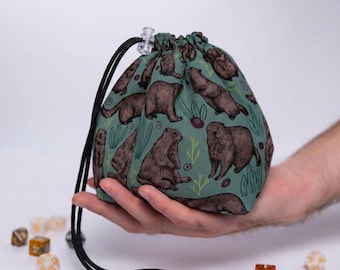 Capybara dice bag with 6 pockets, large dice bag, dnd stocking stuffer