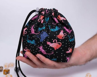 Cat dice bag with 6 pockets, dice organizer, dungeon master bag