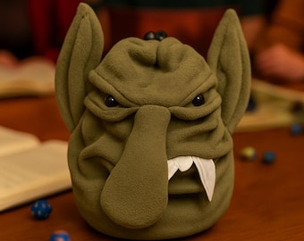 Dark fantasy goblin dice bag, plush dnd horror pouch for necromancer warlock players, gothic ttrpg accessory
