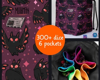 Large dice bag pockets Dnd dice bag Mothman dice bag