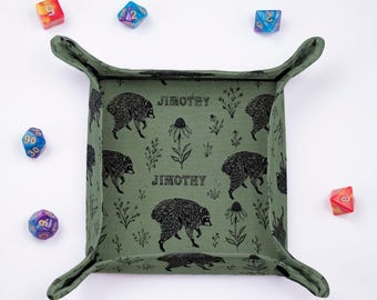 Jimothy dice tray, botanical raccoon tray, cottagecore dnd gifts, dnd dice holder