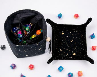 Galaxy dice bag with rolling tray, holds 300+ dice, DnD set for game night