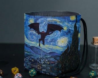 Bolsa para dados de Mothman, estuche para dados de críptidos de la noche estrellada para más de 300 dados de D&D, bolsa con cordón y bolsillos, regalo hecho a mano para jugadores de D&D.