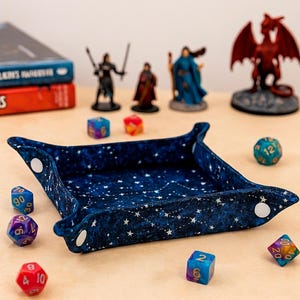 Folding dice rolling tray for tabletop RPG sessions, Galaxy dice tray