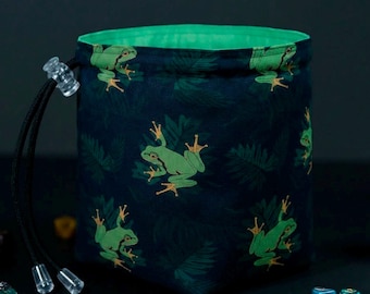 Frog dice bag with 6 pockets, family game night, dnd dice holder