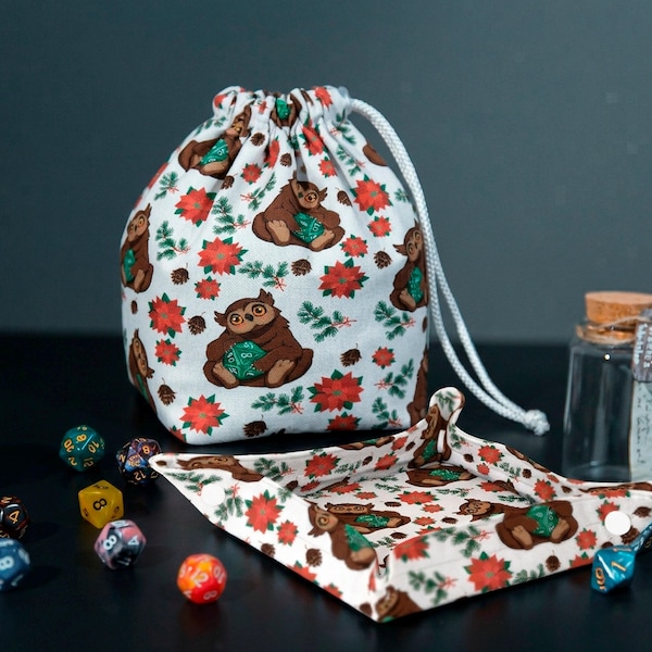 Bolsa y bandeja para dados Owlbear para tu colección de dados, estuche para dados de juegos de rol hecho a mano