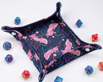 Axolotl dice tray, Folding rpg tray, Gift for dnd players