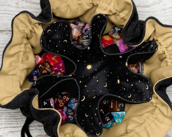 Space velvet dice pouch, gift for tabletop rpg player, galaxy print dice bag