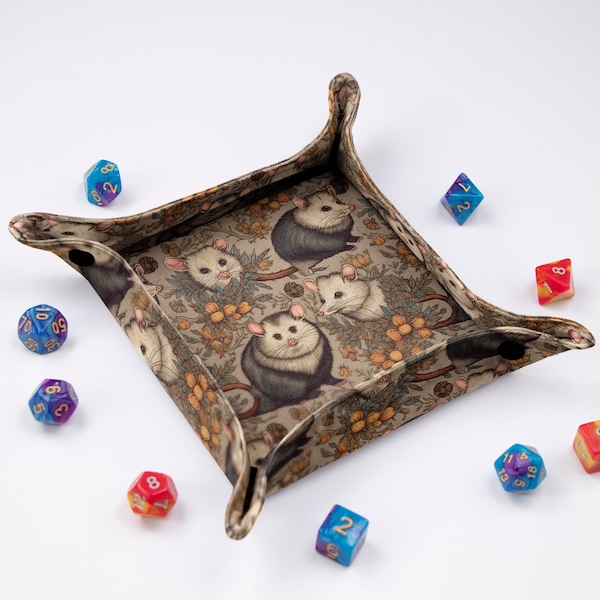 Possum dice tray Dnd accessories Cloth dice rolling tray Opossum dnd dice tray