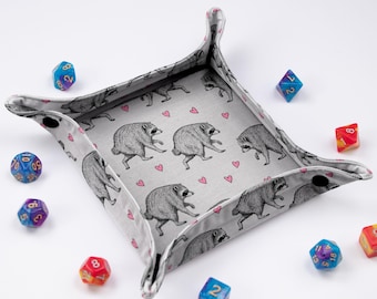 Jimothy dice tray, handmade raccoon dice tray, dungeon master gifts, dnd gift for her