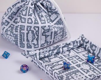 Bandeja para dados con diseño de mapa de mazmorra, regalo para jugador de rol, bolsa para D&D con bolsillos