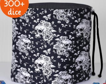 Skull dice bag with pockets for dnd, gothic floral dice pouch for rpg players