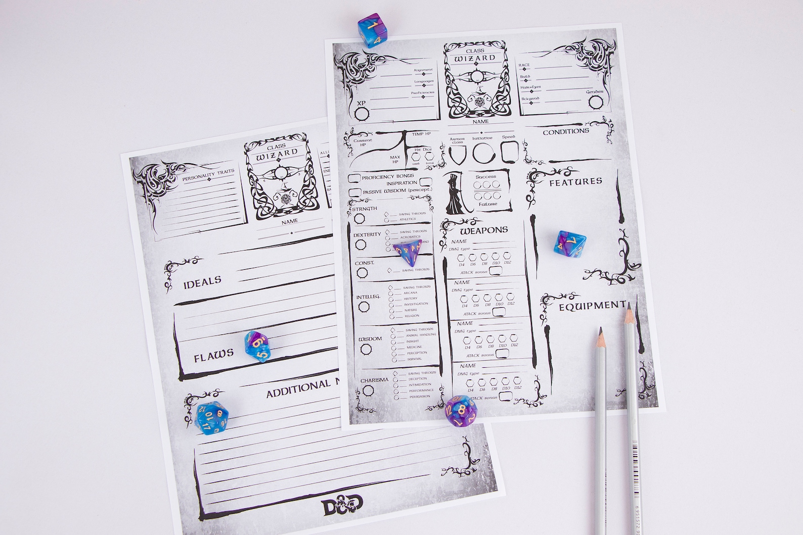 Dnd character sheet 5e Wizard PDF | Etsy