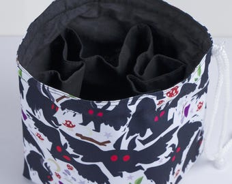 Large mothman dice bag with pockets, holds 300 dice, tabletop rpg organizer