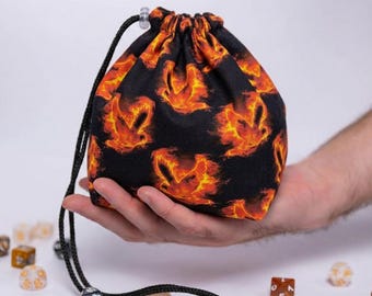 Phoenix dice bag with 6 pockets, dice storage, dnd gifts, dnd accessories