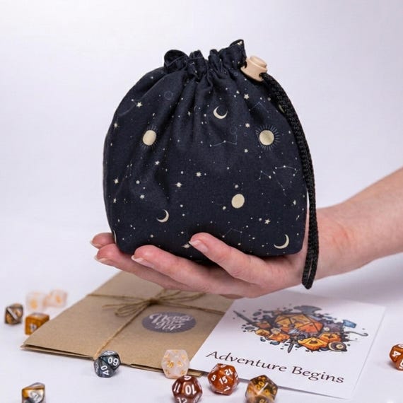 Galaxy dice bag with pockets, dnd birthday gift for her, handmade dice pouch