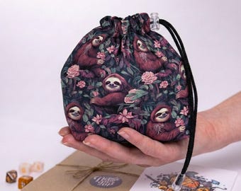 Bolsa para dados de perezoso, linda bolsita de animal para la noche de juegos, bolsa para dados de D&D hecha a mano