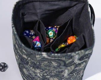 Dragon dice bag with 6 pockets, dungeon master gifts, xl dice bag