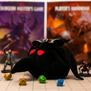 Raven Dice Bag: Plush Velvet D&D Pouch with Pockets - RPG DnD Gift