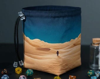 Desert dunes dice bag with 6 pockets, dungeon master gifts, dnd dice holder