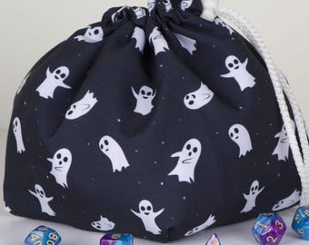 Ghost dice bag with 6 pockets, holds 300+ dice, dnd stocking stuffer