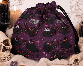 Mothman dice bag, cryptid fandom pouch, handmade dnd bag