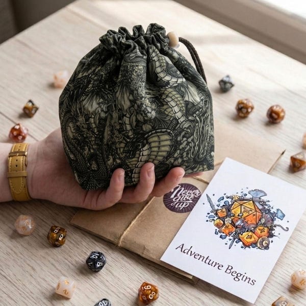 Dobbelzak draken, cadeau voor je tafelspeler, handgemaakt dobbelzakje