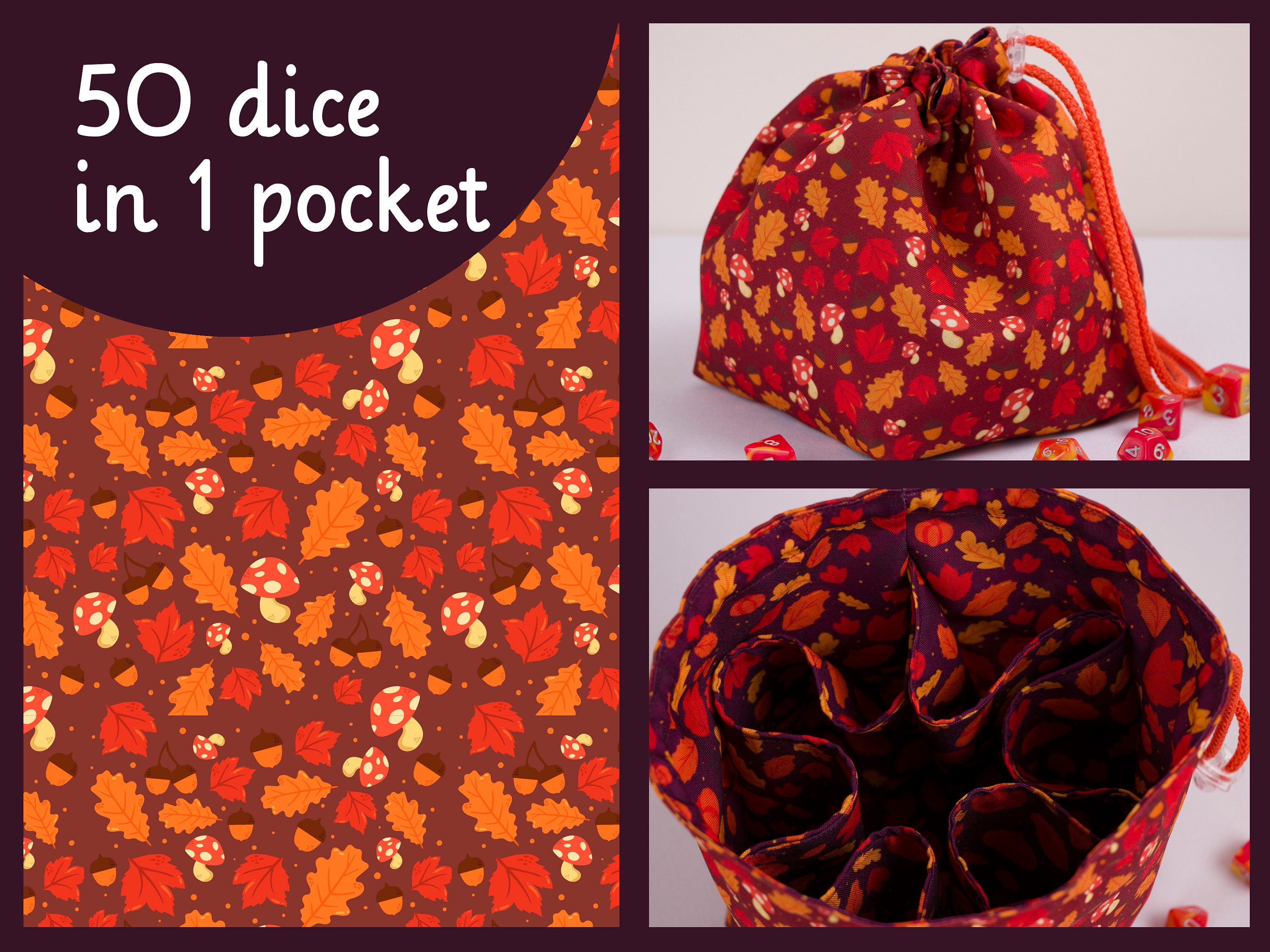 Large dice bag with 6 pockets Dice bag pockets Dice bag druid