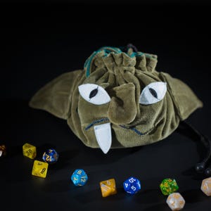 Goblin dice bag for DnD, 6 Pocket velvet dice pouch, Personalized RPG gift, Handmade tabletop bag