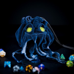 Octopus dice bag, DnD gift ideas, Velvet dice pouch, RPG accessory