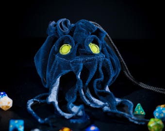 Bolsa de terciopelo con forma de pulpo para dados, con capacidad para 120 dados, seis bolsillos y cordón ajustable para juegos de rol.