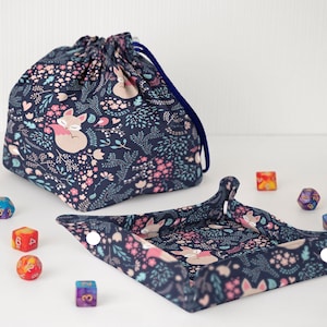 Dnd dice tray Fox Large dice bag pockets Dnd gifts
