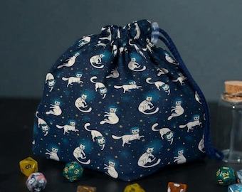 Celestial cat dice bag with 6 pockets, dnd gifts, dice accessories