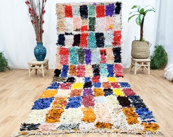 Boucherouite Rug, Runner Rug, Tribal Moroccan Rug, Vintage Rug, Hallway Rug, Rag Rug, Traditional Berber Carpet, Checkered Colorful Rug