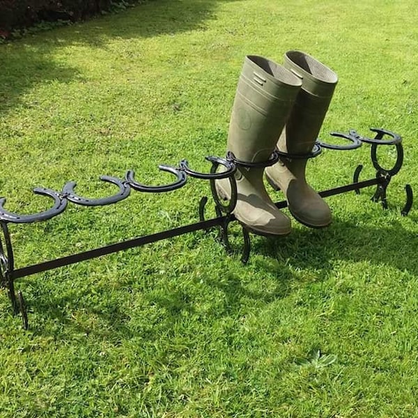 boot rack / welly rack / shoe rack made from recycled horseshoes