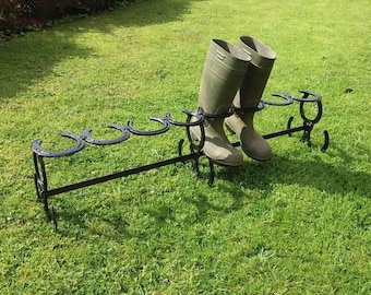 boot rack / welly rack / shoe rack made from recycled horseshoes