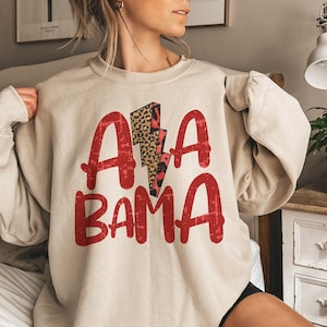 Lightning Bolt Alabama Adult and Youth Shirt or Sweatshirt, Alabama Crewneck Sweatshirt, Alabama Shirt, Sports Sweatshirt, Game Day Shirt