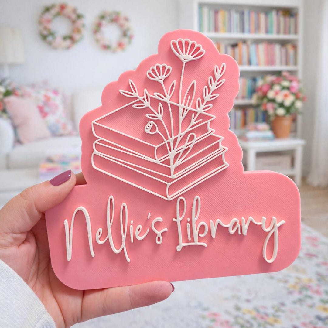 Floral Custom Library Sign, Customizable Name Dainty Book Decor - Etsy